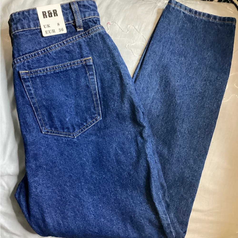 Mid Rise Boyfriend Distressed Blue Straight Leg Jeans 4